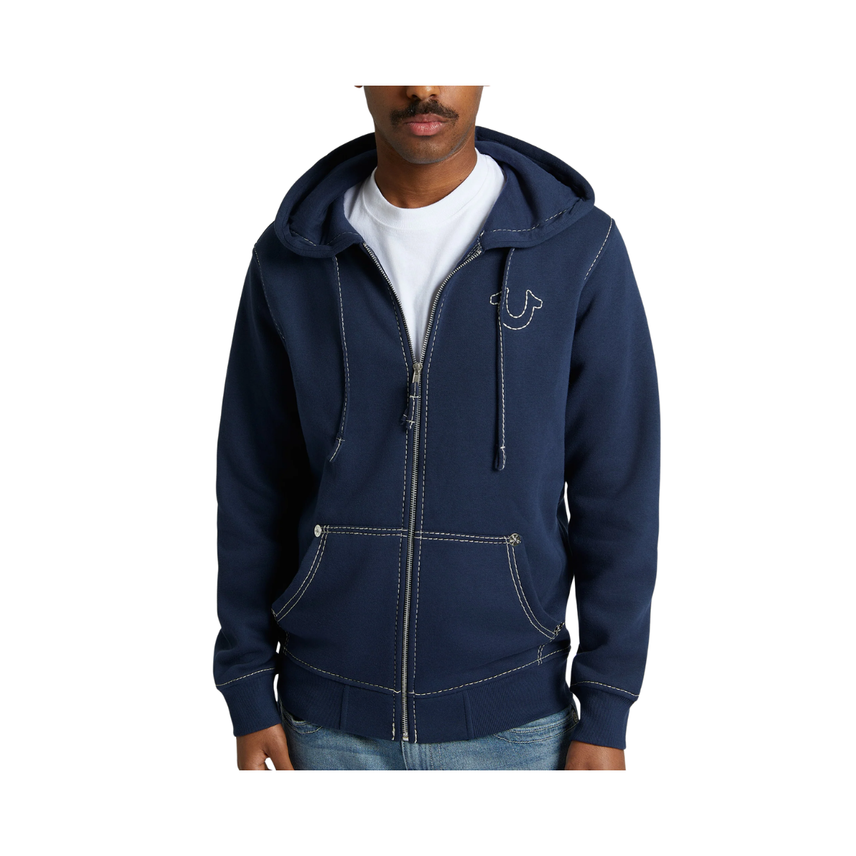 Big T Zip Up Hoodie - Dress Blue
