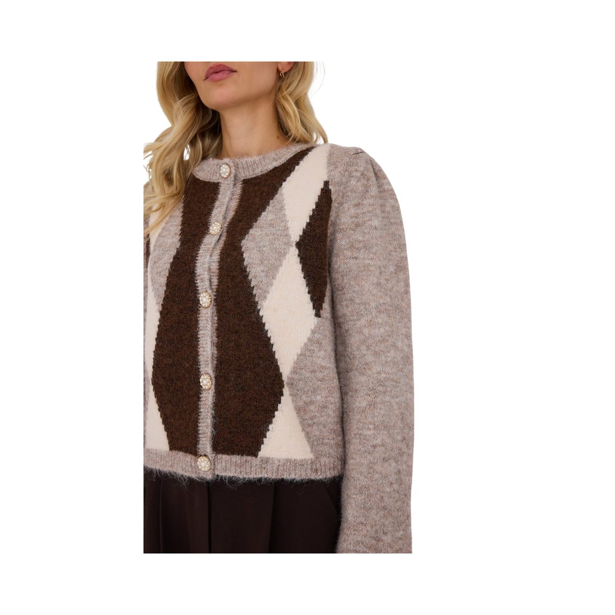 Alisa Knit Cardigan - Brown/White