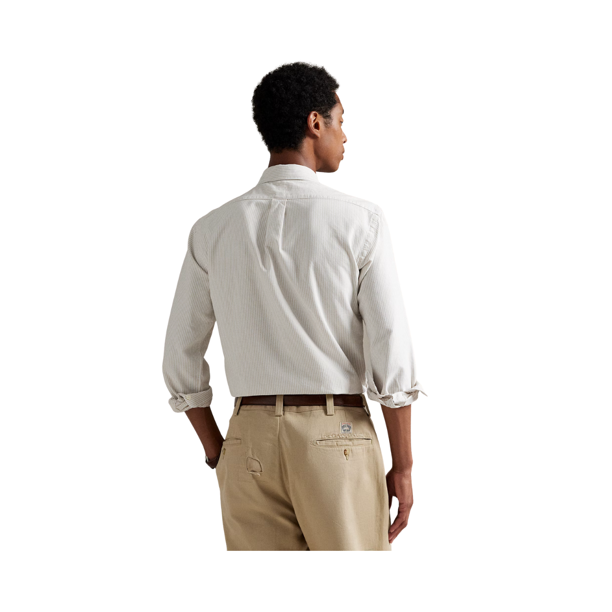 Custom Fit Striped Oxford Shirt - Coastal Beige/White