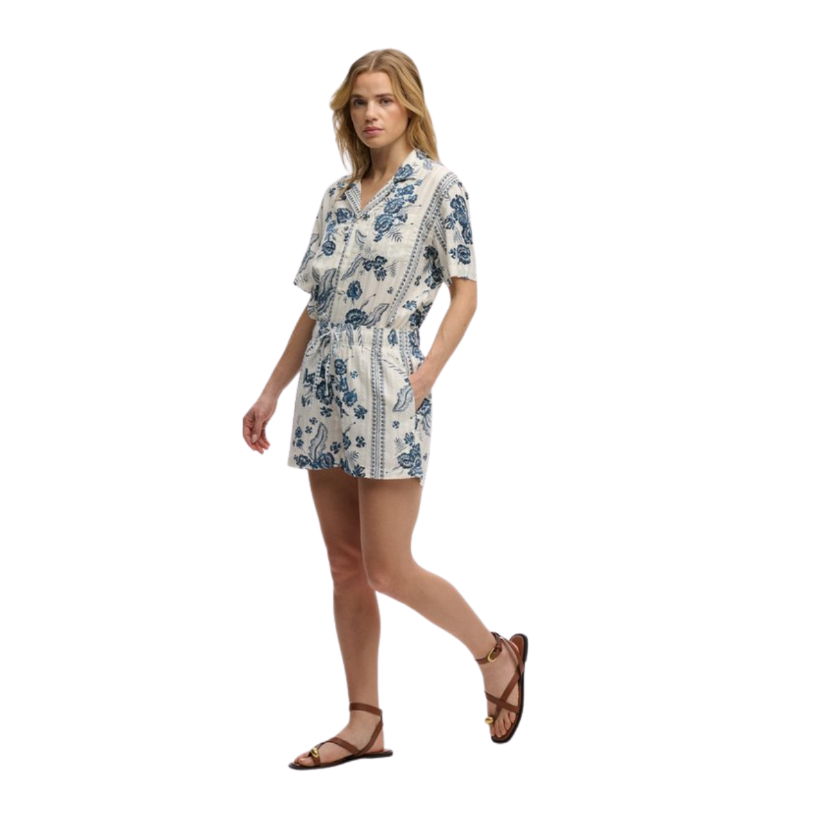 Cotton Printed Beach Short - Jeane Floral Cream