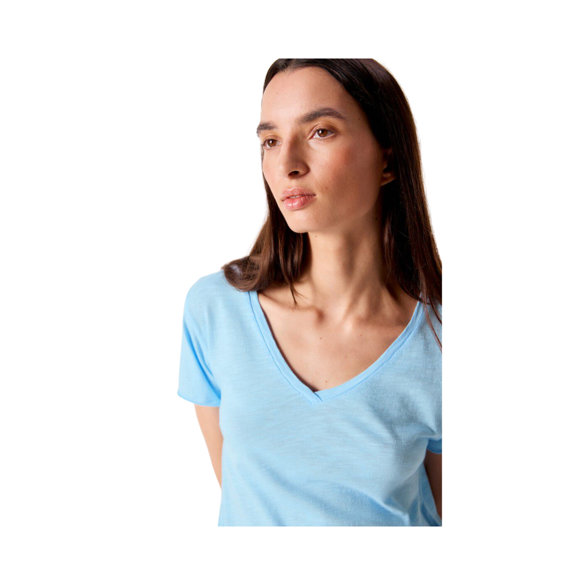 T-Shirt Trapeze Mc Col V - Bleu Ciel Vintage