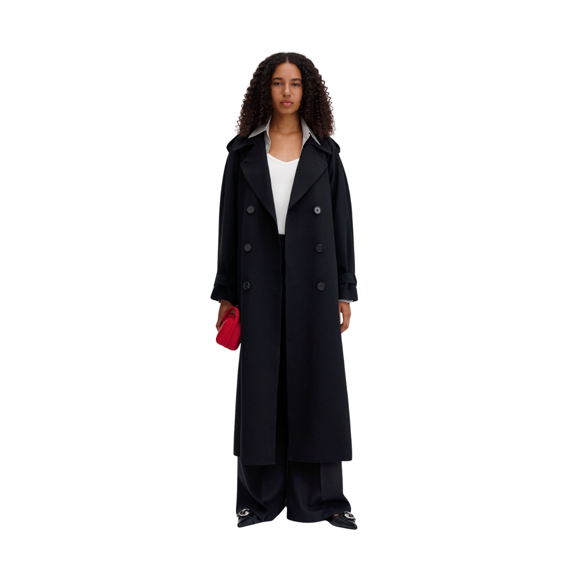 Draped Trench Coat - Black