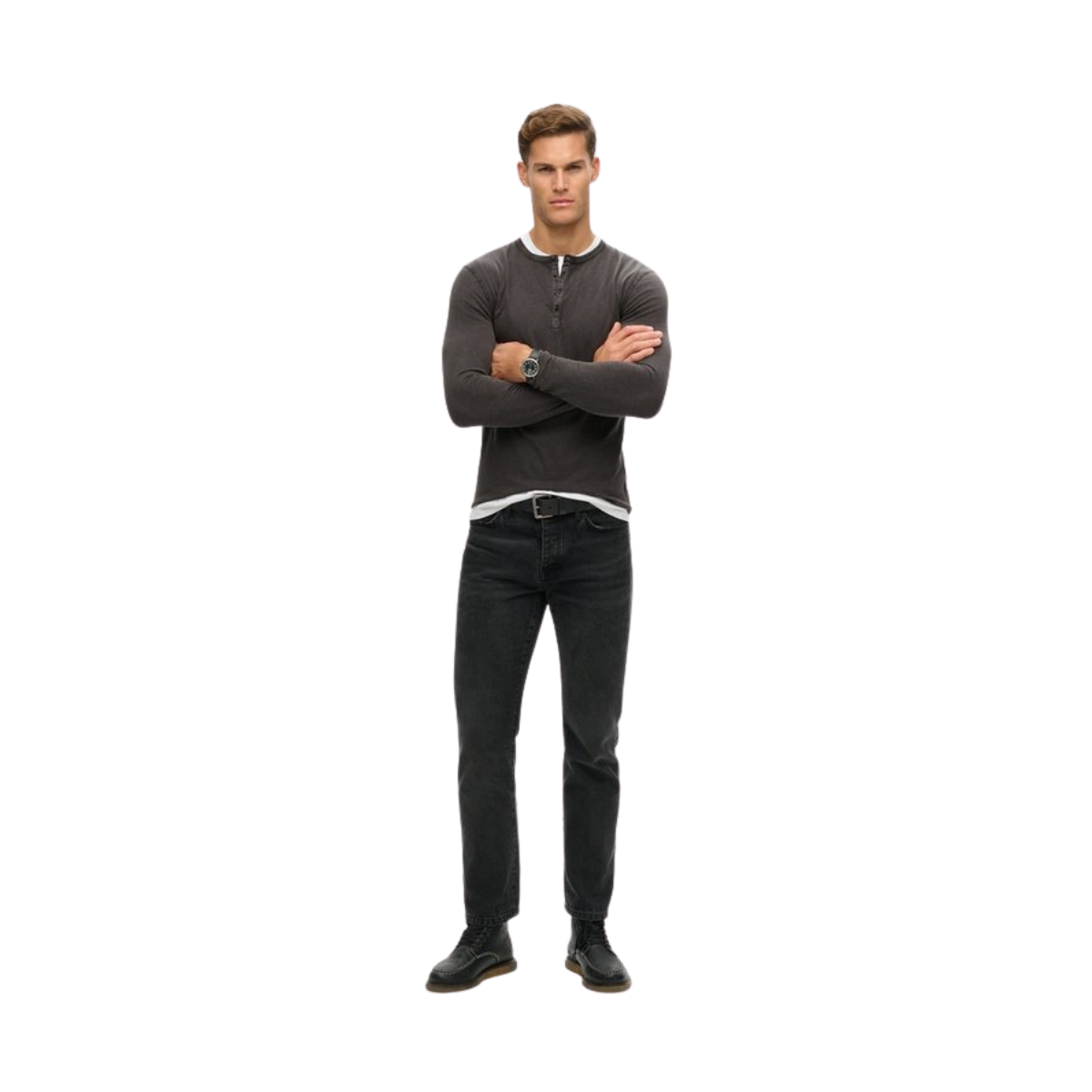 SLUB LS JERSEY GRANDAD TOP - AFB Washed Black