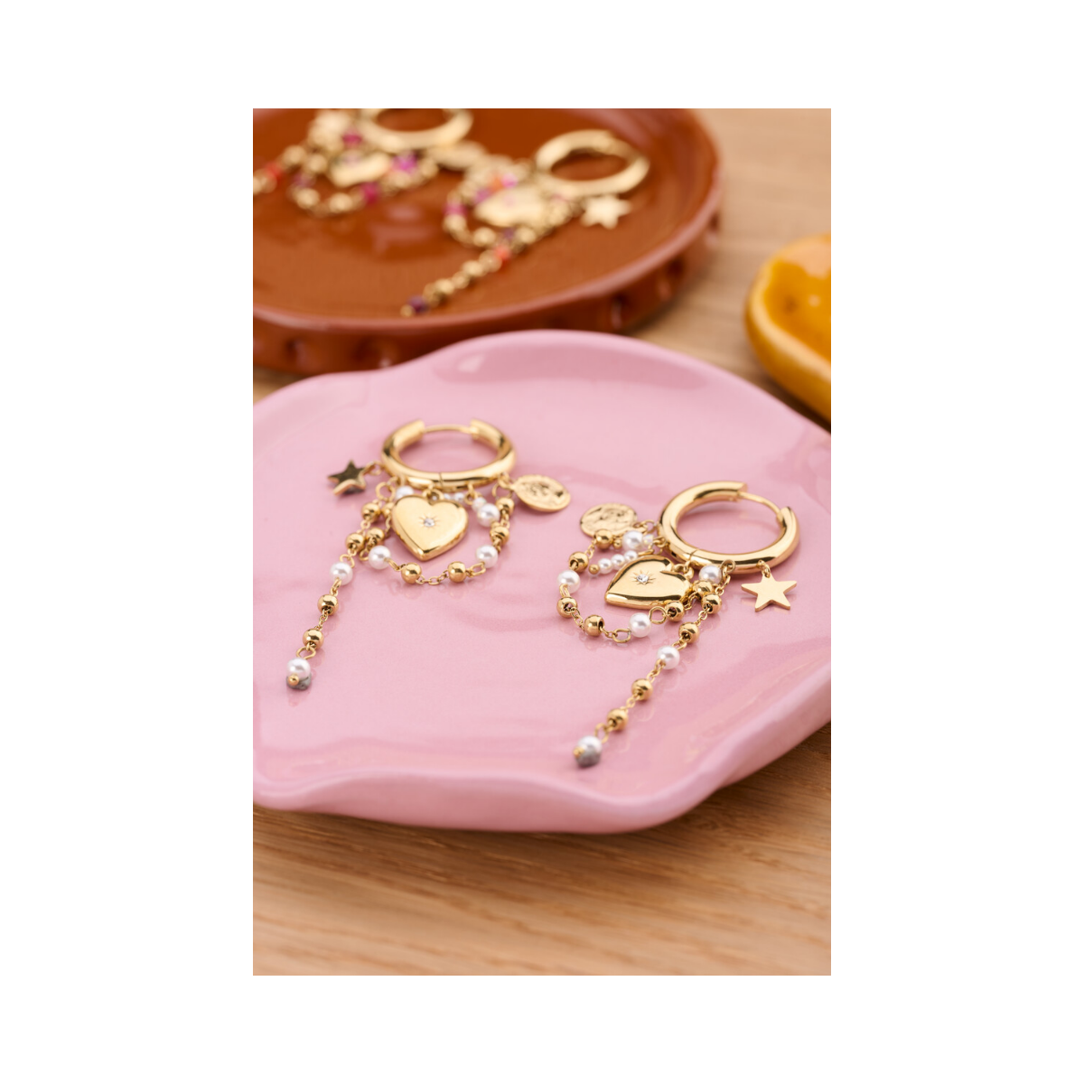 Earrings with Heart and Pearl - Gold