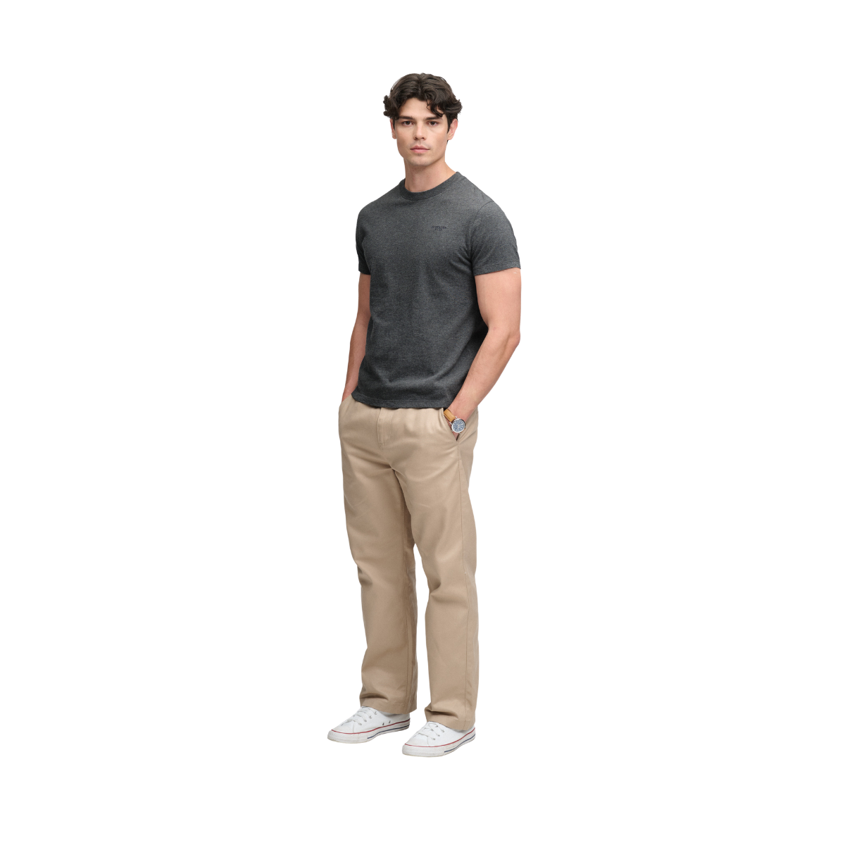 Essential Stacked Logo Emb Tee - Antique Grey Marl/Stone Grey