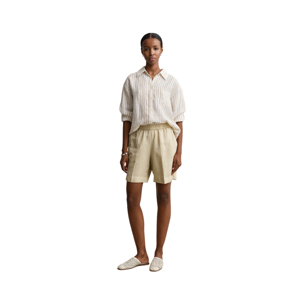 Linen Blend Pull On Shorts - 200 Oat Beige