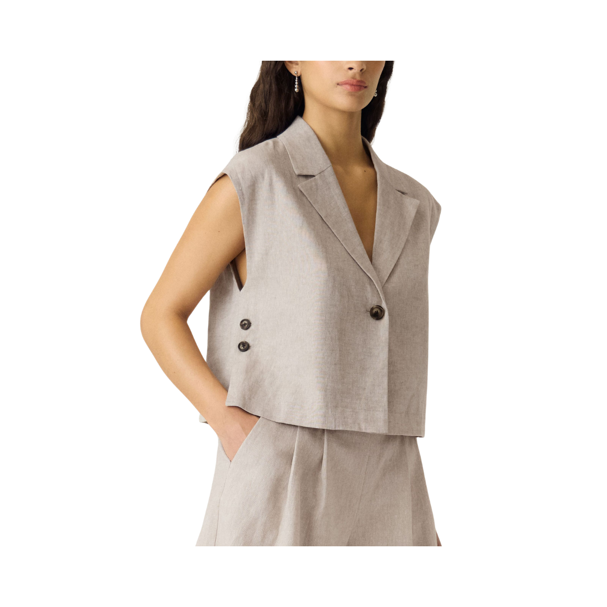 YASUsuma Short Linen Blend Waistcoat - White Pepper