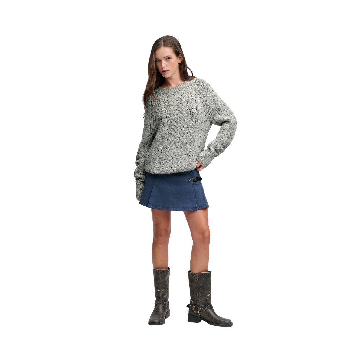 Wool Blend Mixed Stitch Jumper - 07Q Grey Marl