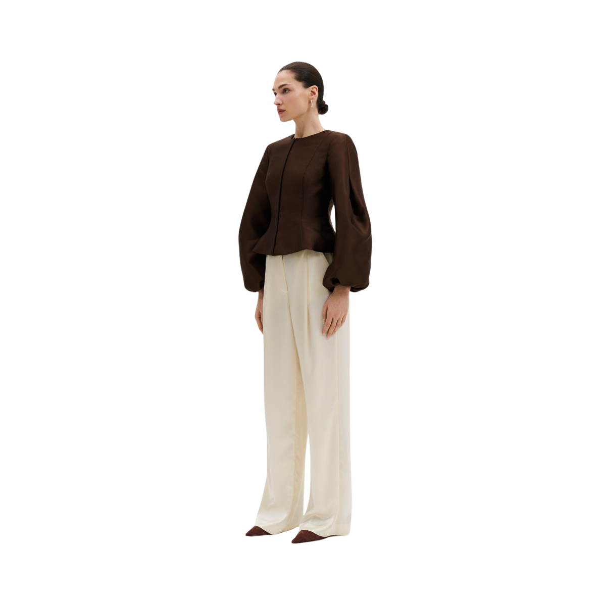 Vendela Balloon Sleeve Blouse - Dark Brown