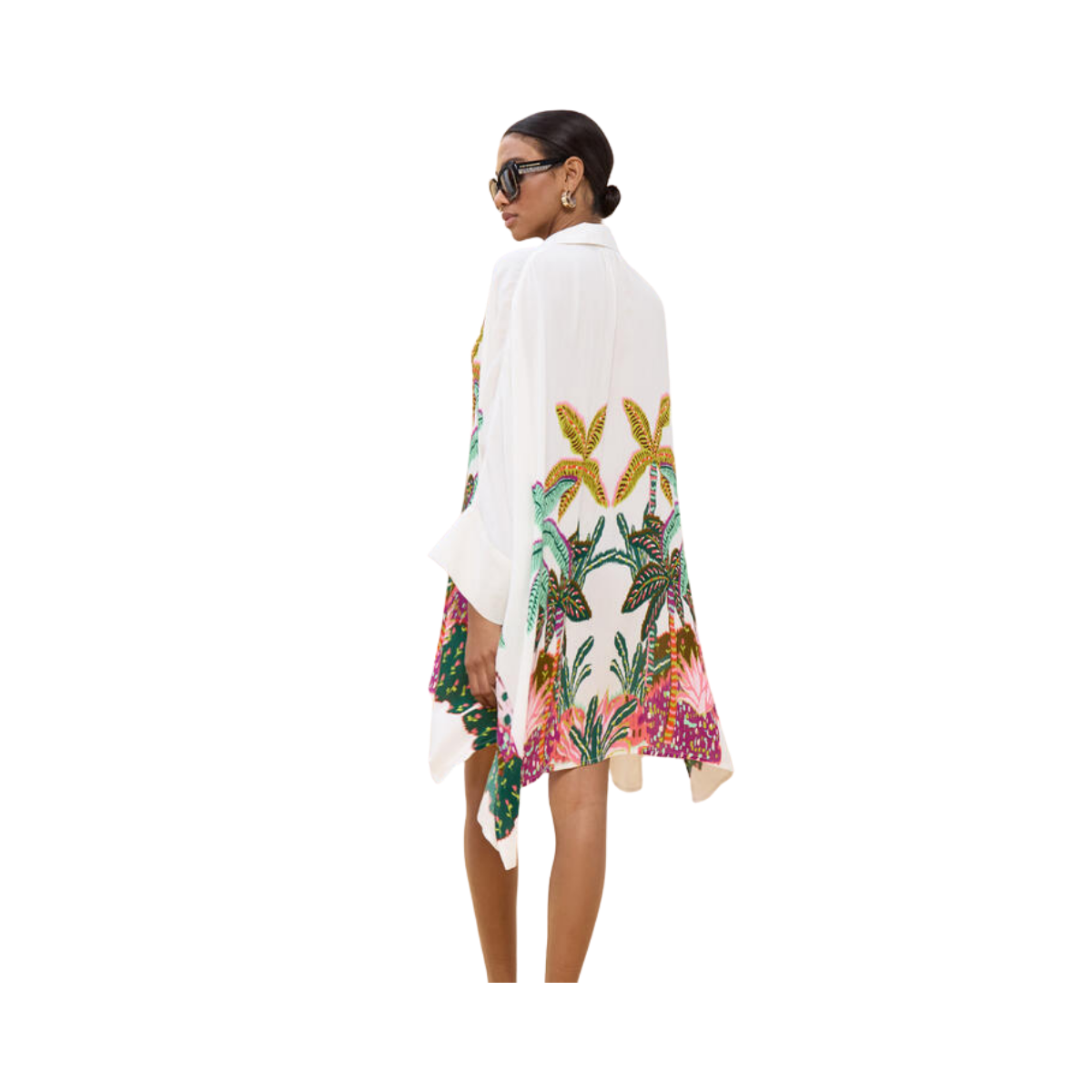 Oversized Shirt with Palm Print - Ecru-Multicolor