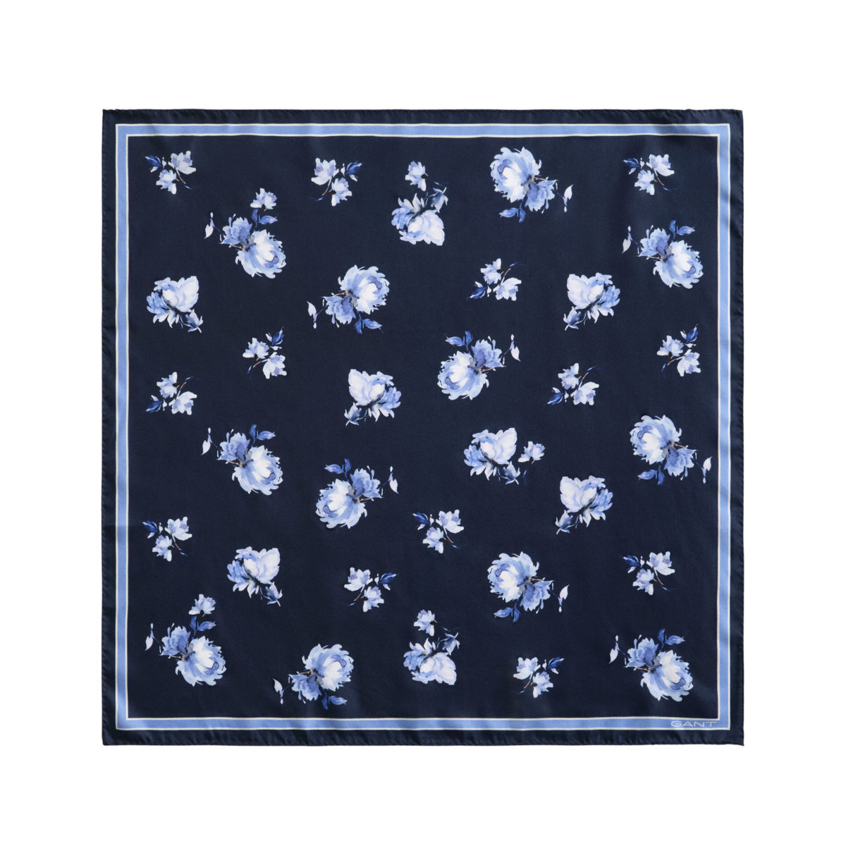 Floral Print Silk Scarf - Evening Blue