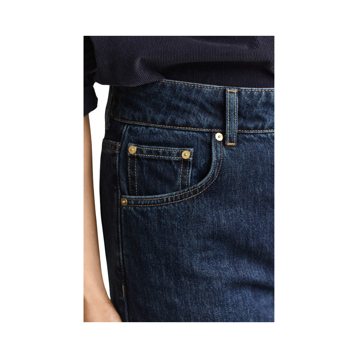 Relaxed Double Button Jeans - Dark Blue Worn In