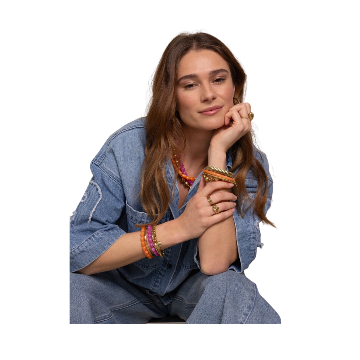 Bracelet Beads Orange - Gold