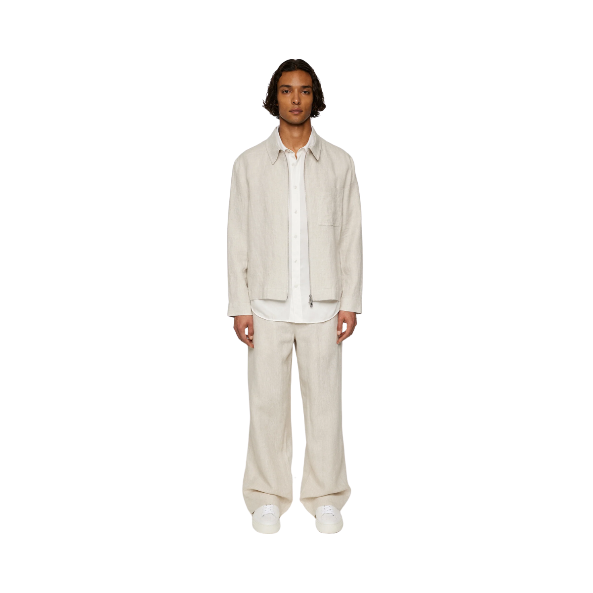 Julius Drape Linen Overshirt - Moonbeam