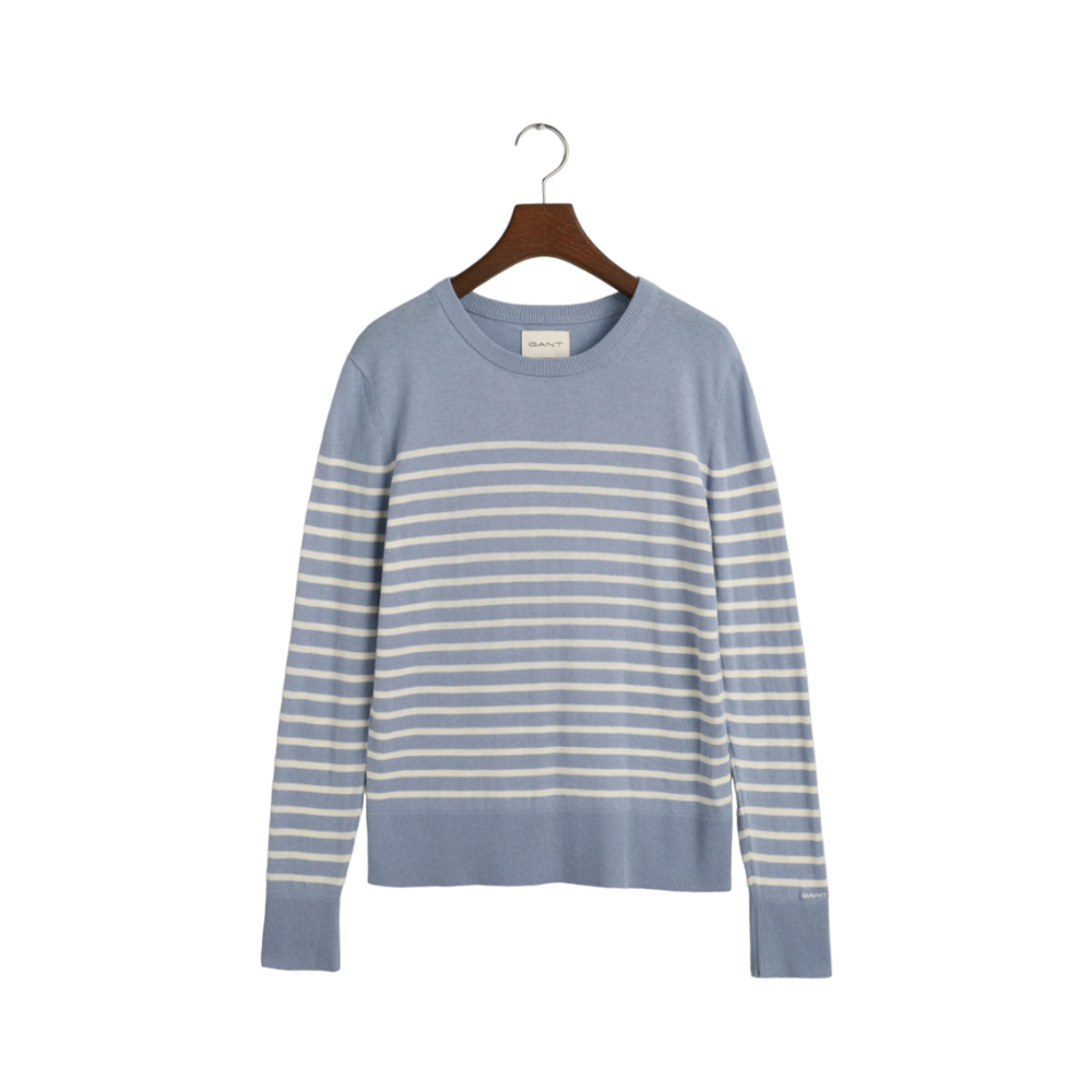 Fine Knit Striped Crewneck - Blue