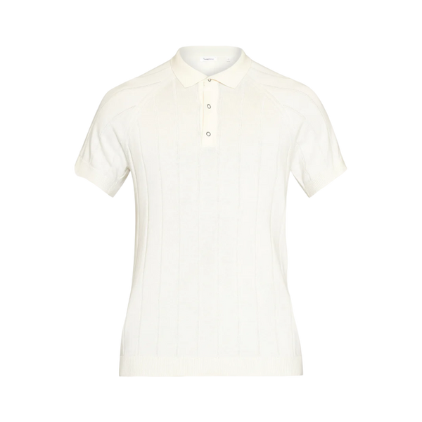 Reg SS Striped Knitted Polo - White