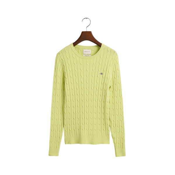 Stretch Cotton Cable C-Neck - Green