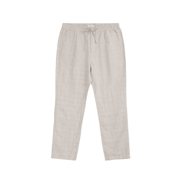 Fig Loose Checked Linen Pants - Beige