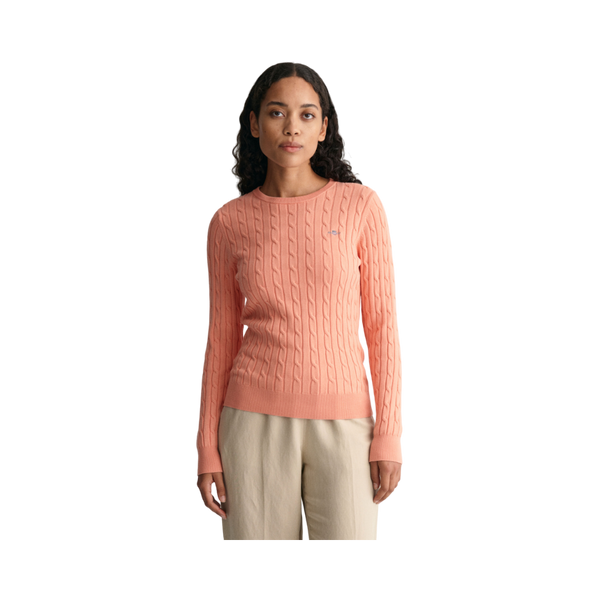 Stretch Cotton Cable C-Neck - Pink