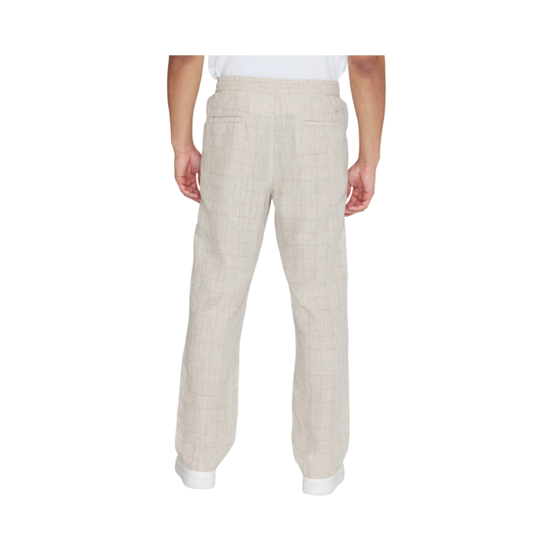 Fig Loose Checked Linen Pants - Beige