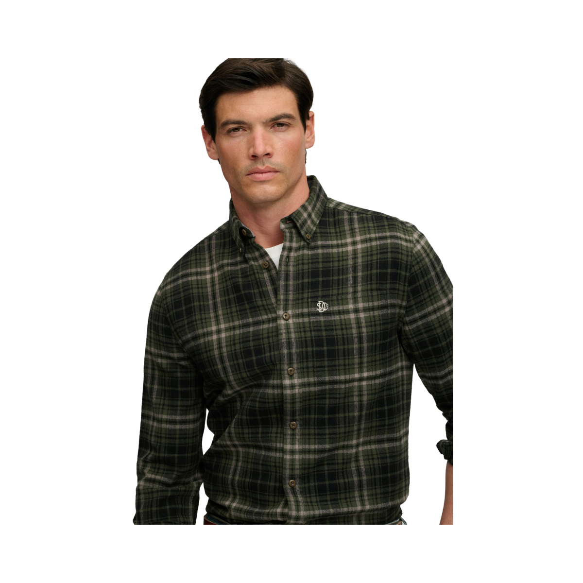 L/S Cotton Lumberjack Shirt - Frontier Check Olive Green