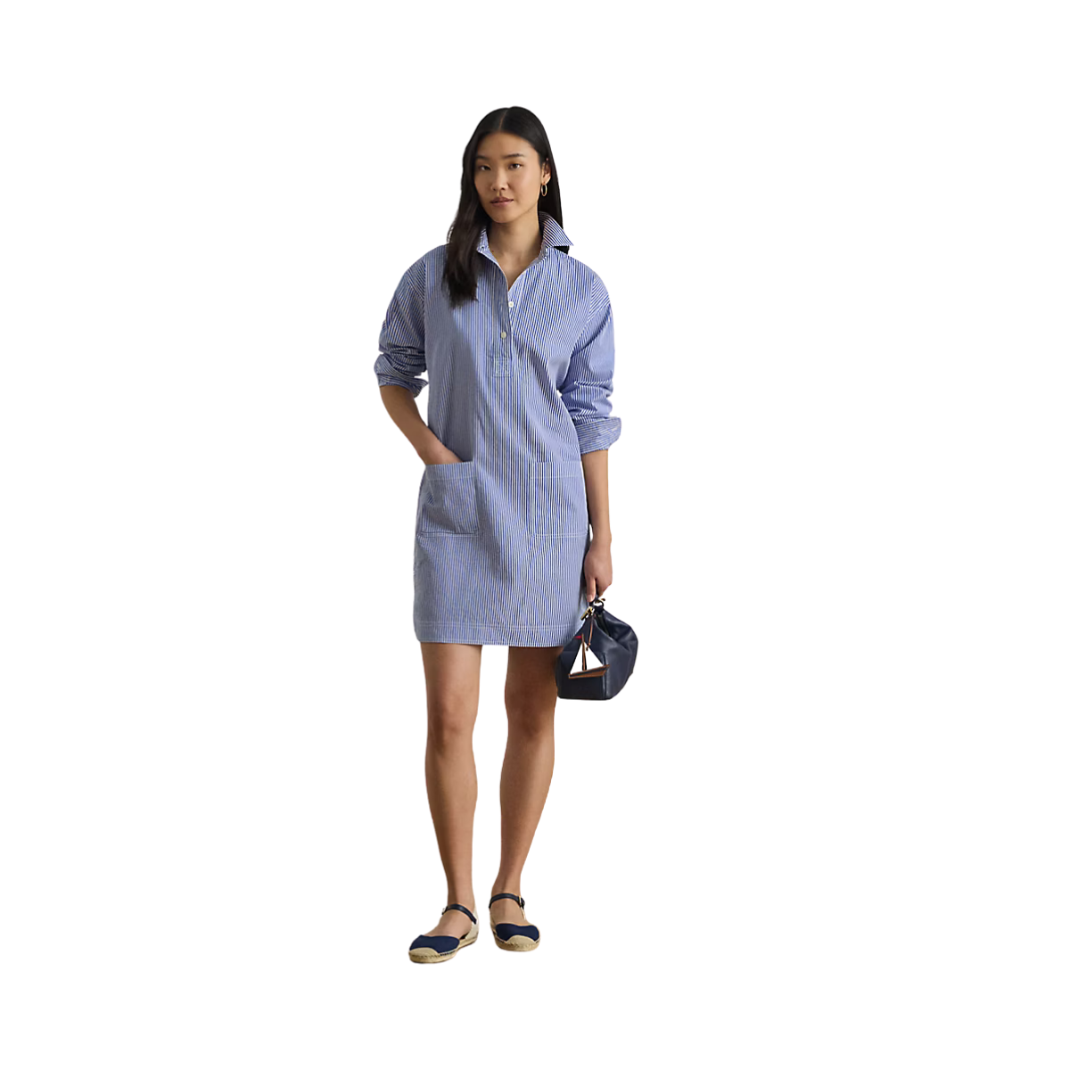 Woven Shirt Dress - Blue/White