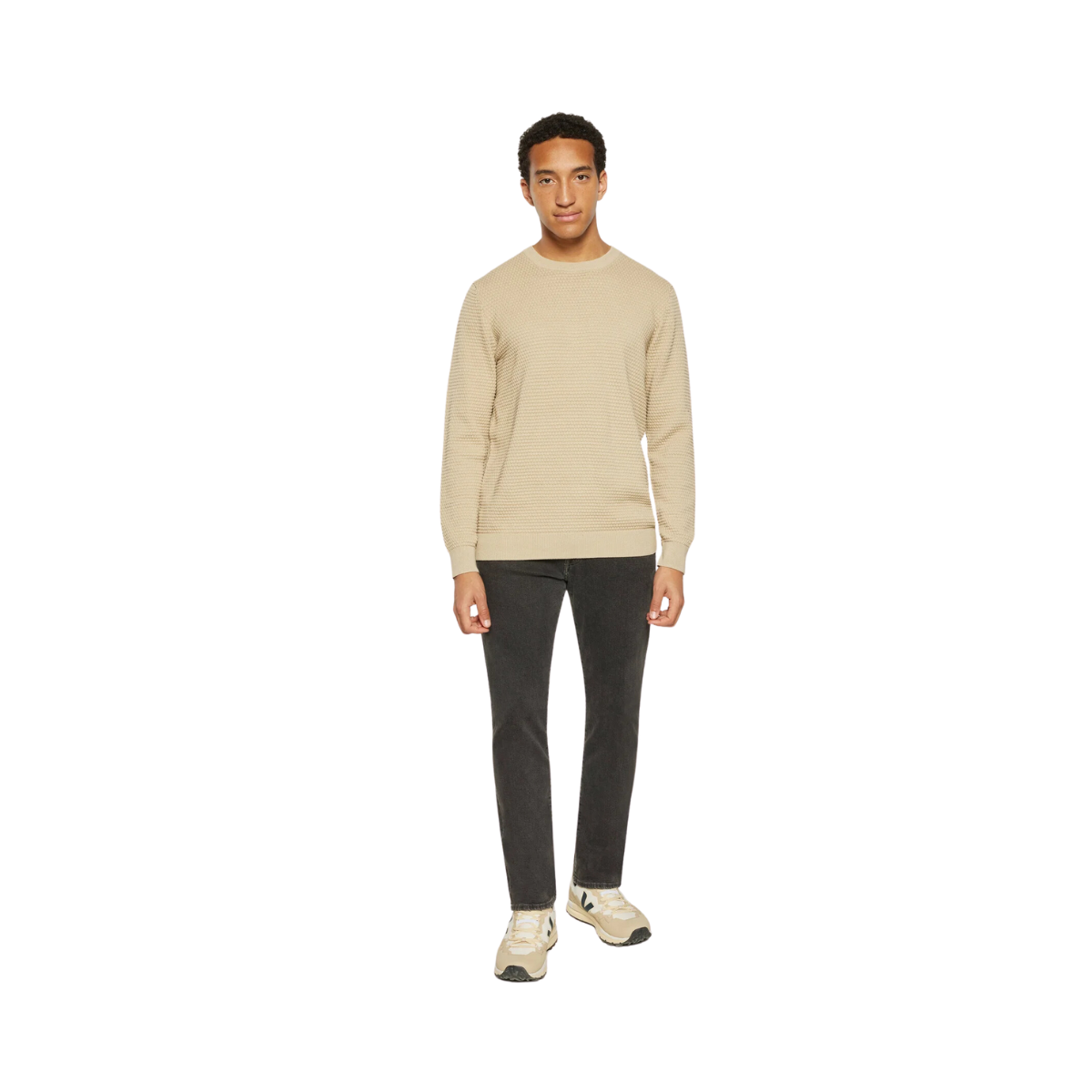 Vagn Reg Bubble Knit Crew Neck - Beige