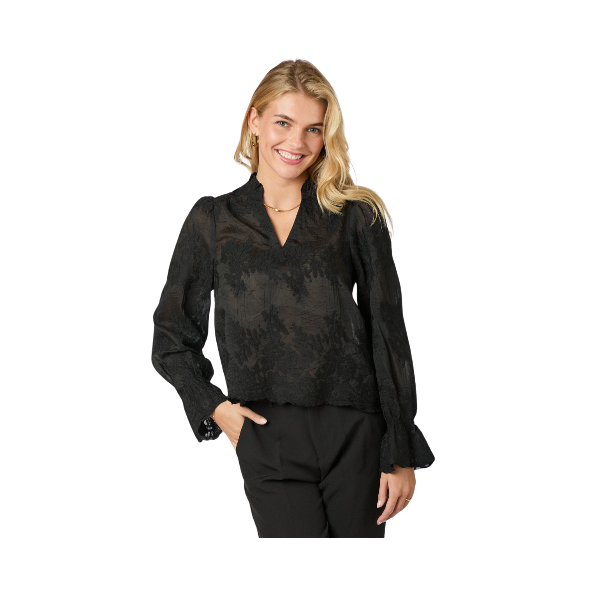 Amara Big Embroidery Blouse - Black