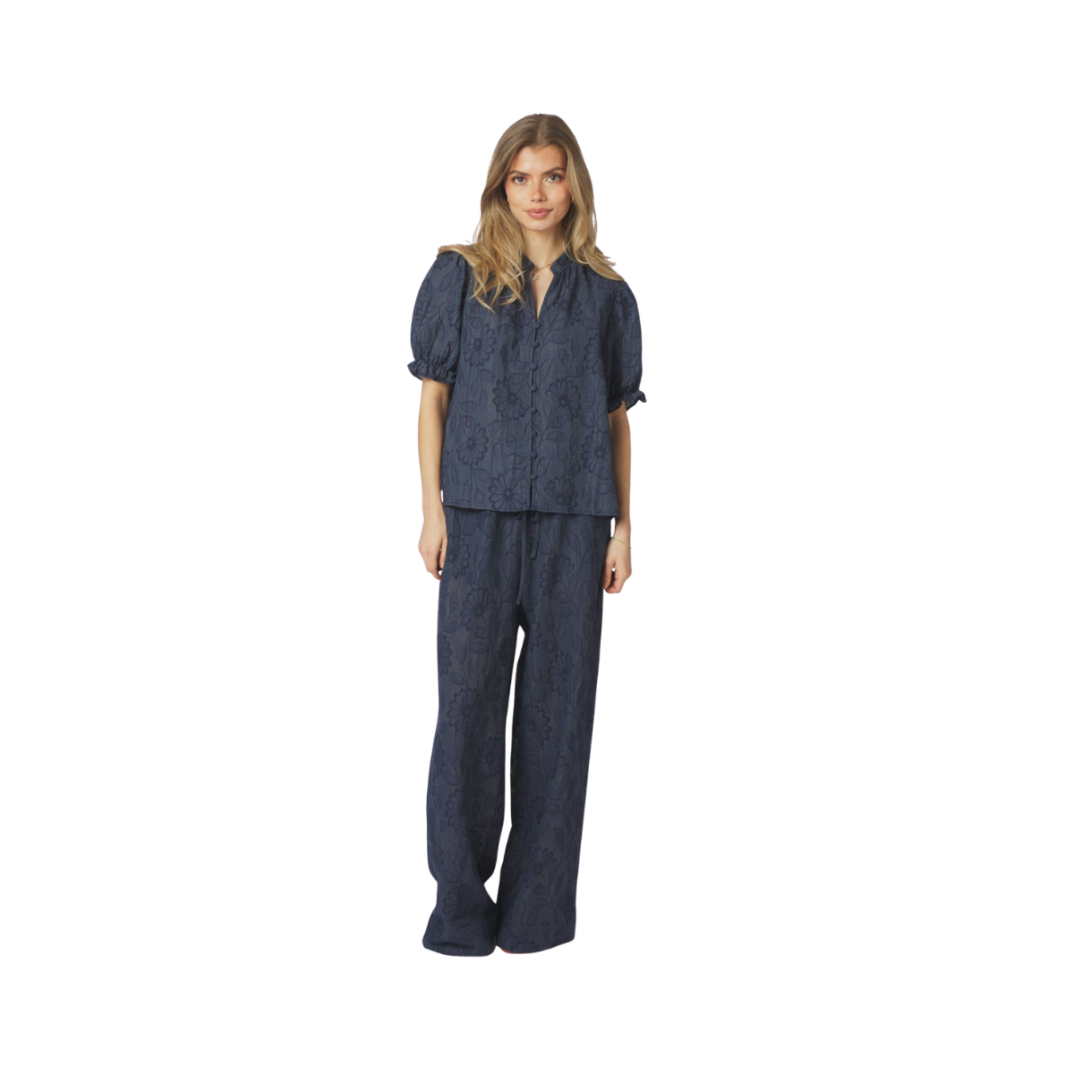 Zika Flower Stripe Blouse - Dark Blue
