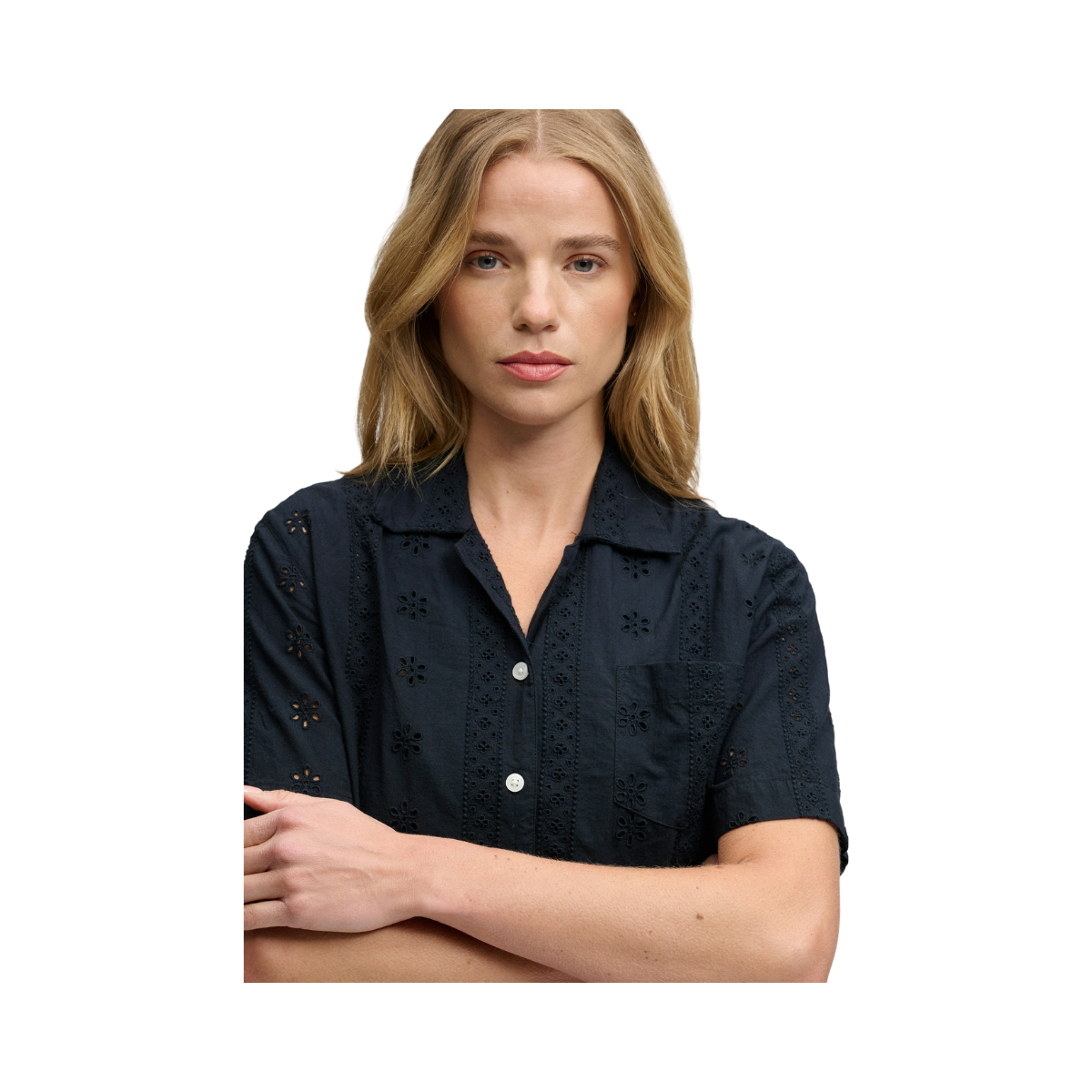Heritage Broderie S/S Shirt - Eclipse Navy
