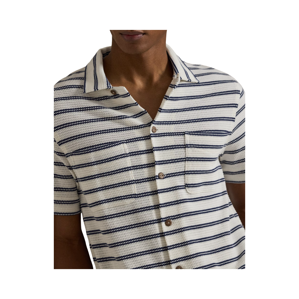 Knit Sport Shirt - Pale Cream/Newport Navy