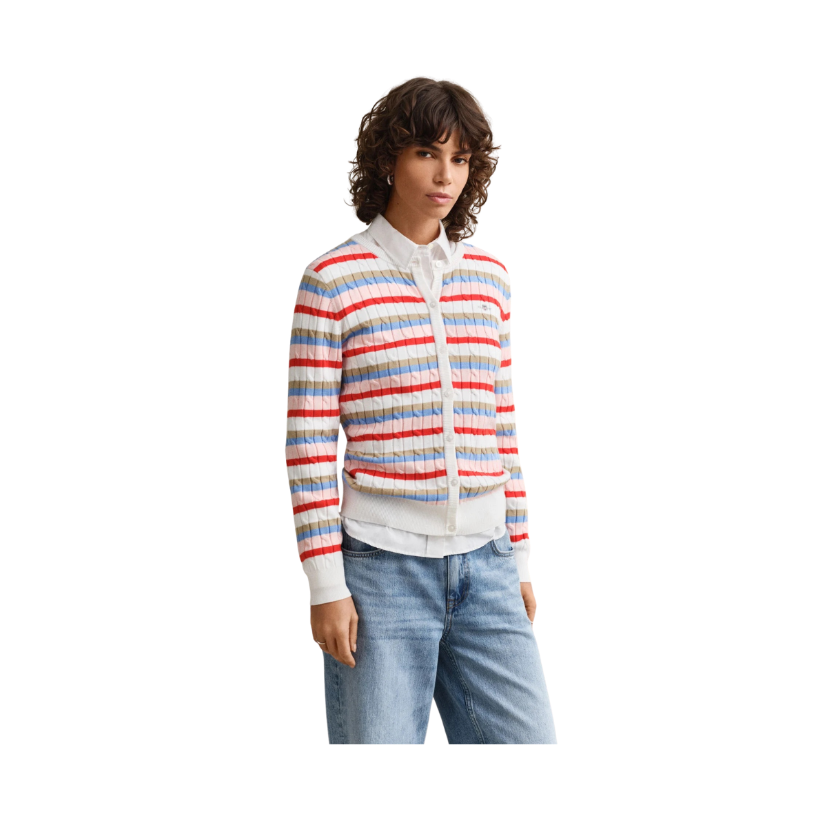 Stretch Cotton Cable Stripe Cardi - Multicolor