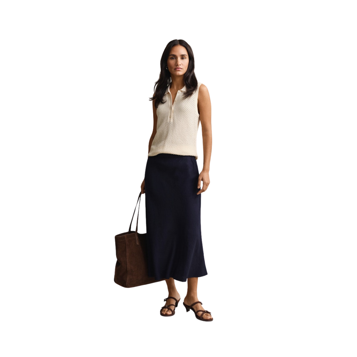 Flared Linen Blend Skirt - Evening Blue