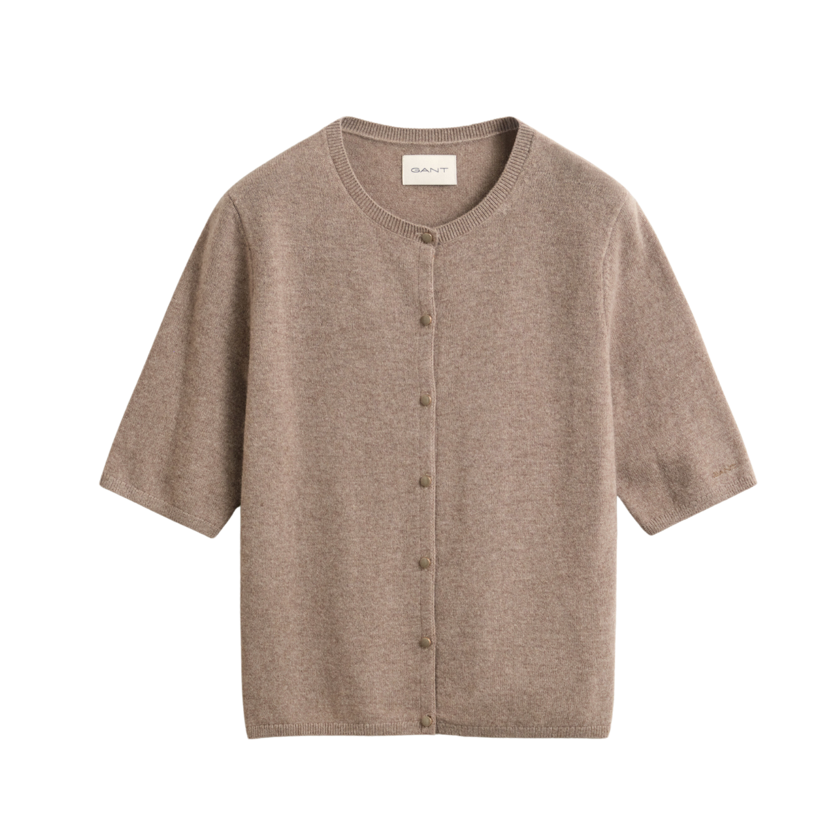 Cashmere Blend C-Neck Cardigan SS - Dk. Sand Melange
