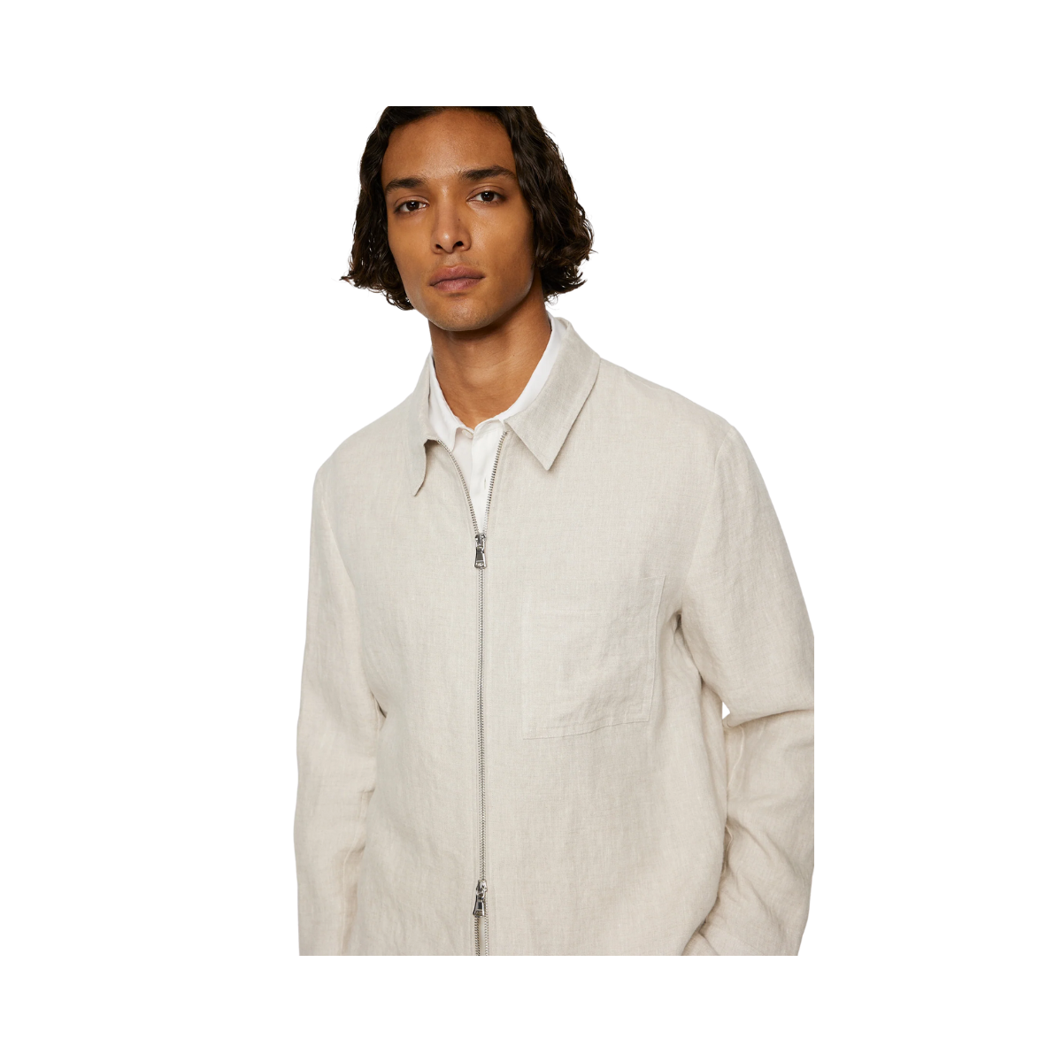 Julius Drape Linen Overshirt - Moonbeam