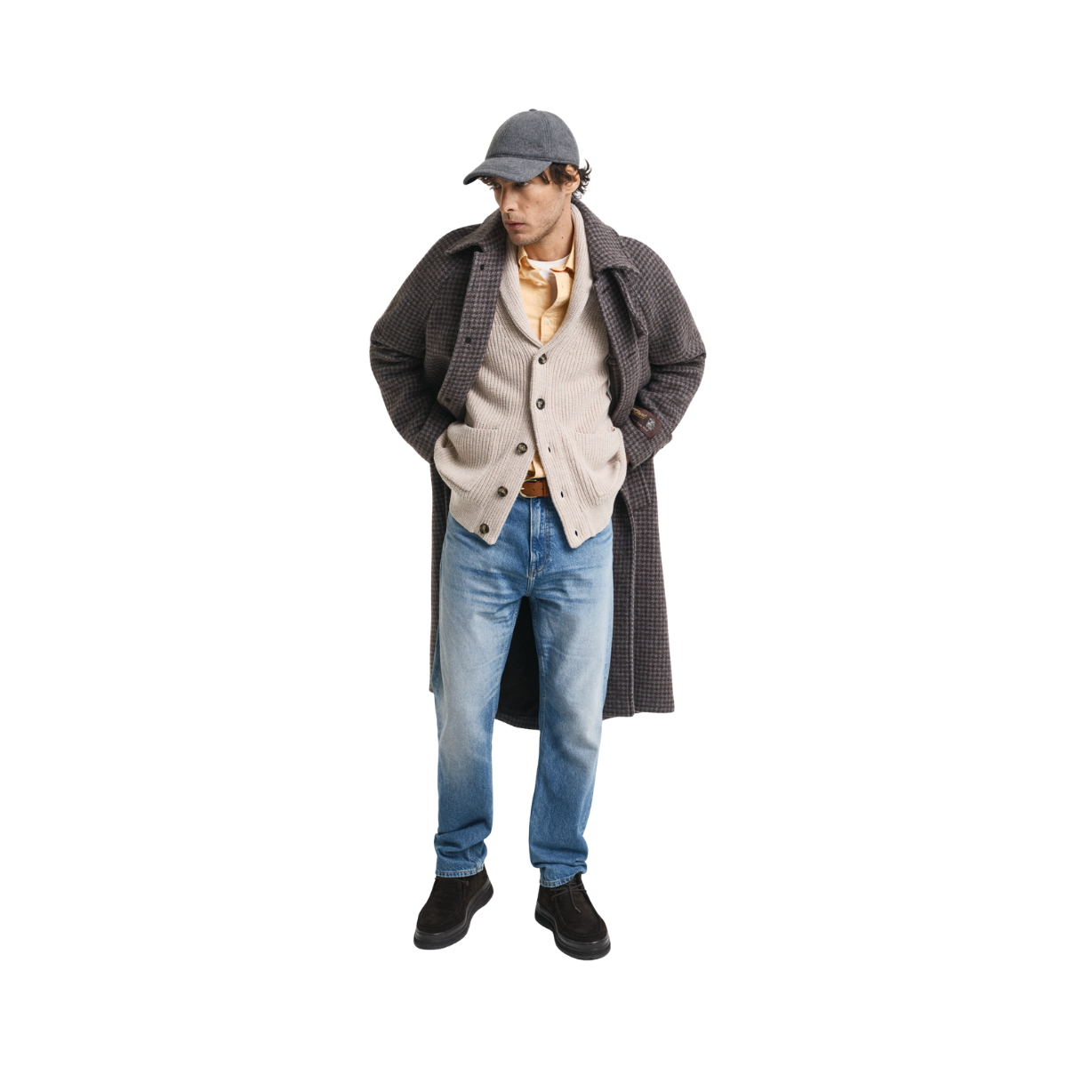 Wool Blend Shawl Collar Cardigan - Light Beige Melange