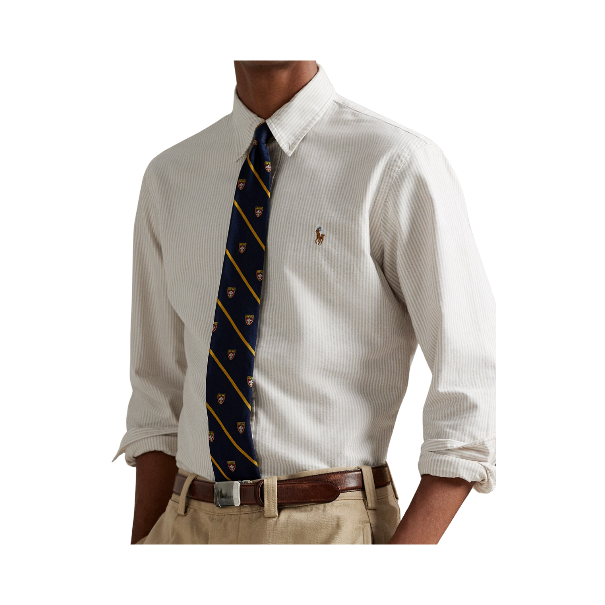 Custom Fit Striped Oxford Shirt - Coastal Beige/White