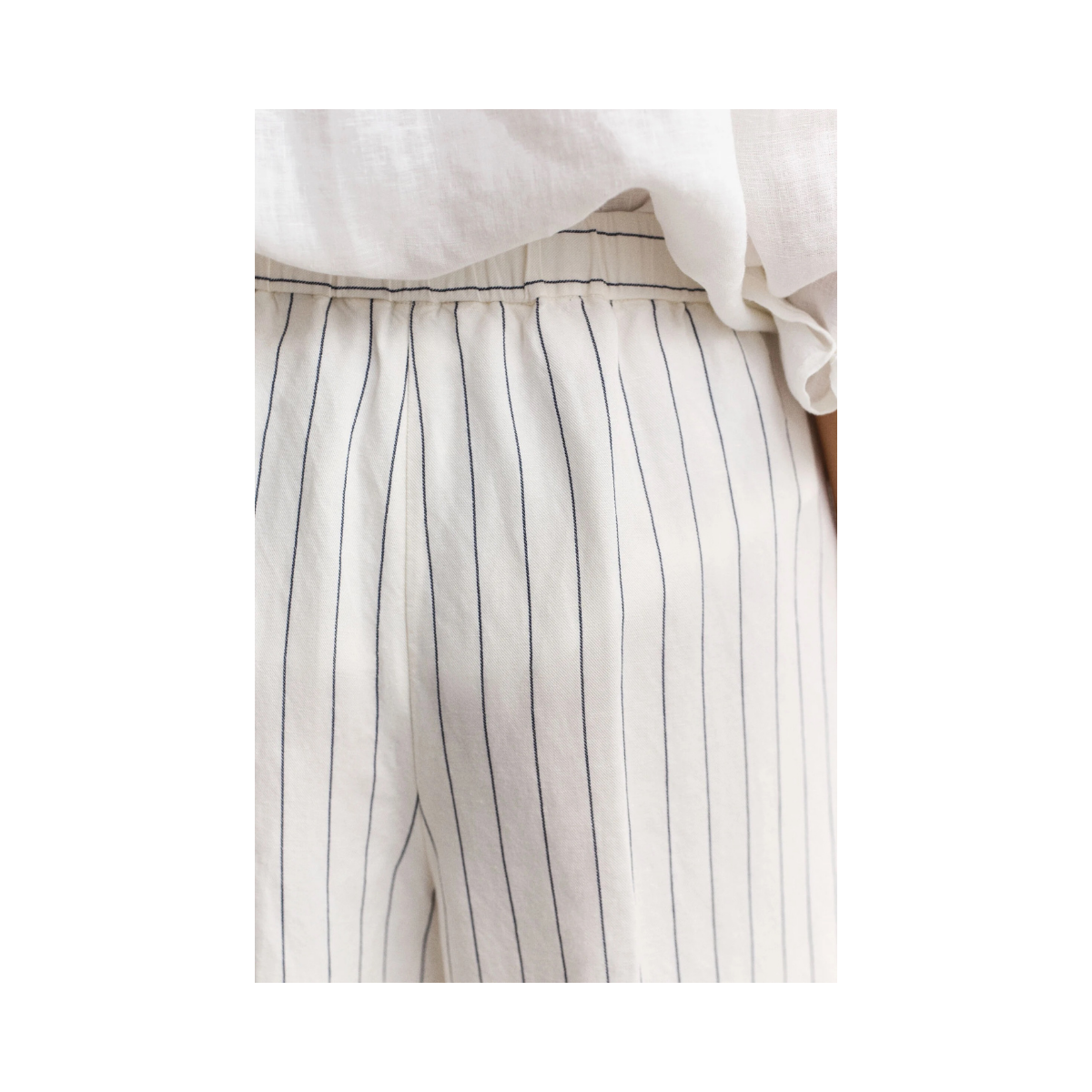 Striped Linen Blend Pull On Pants - Eggshell
