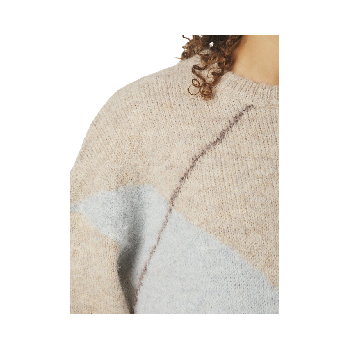 Inga Check Fluff Knit Blouse - Beige Melange