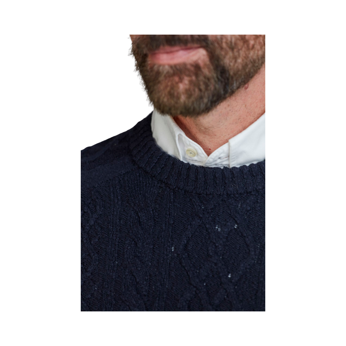 Crew Neck Cable Knit - Navy