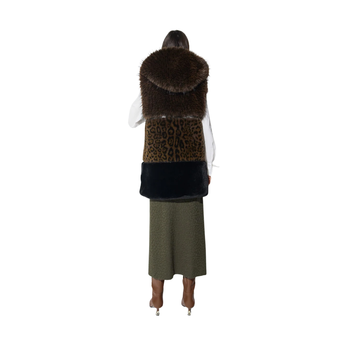 Tricolor Animal Fur Midi Vest - Brown-Multicolor