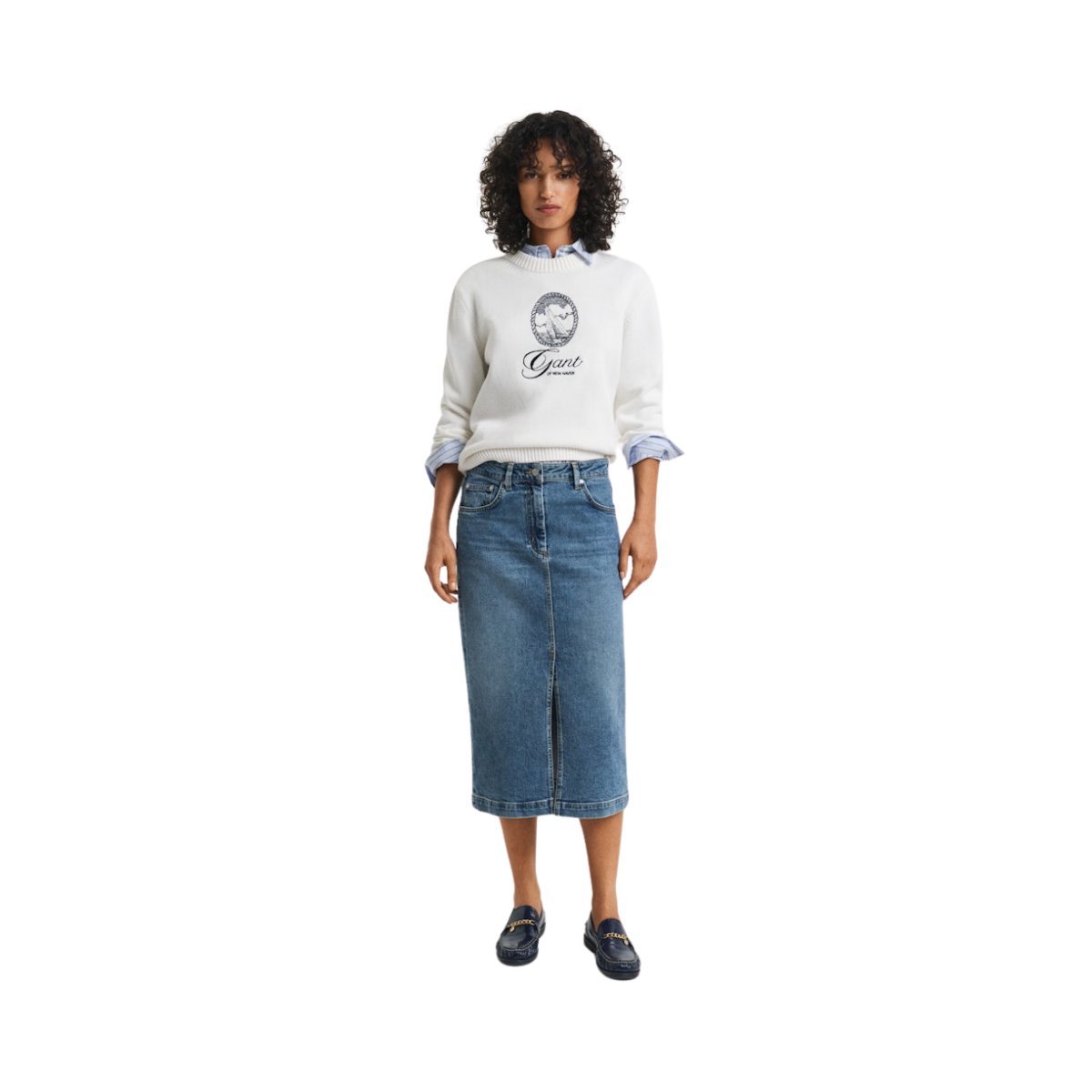 MIDI DENIM SKIRT - Mid Blue/Broken In