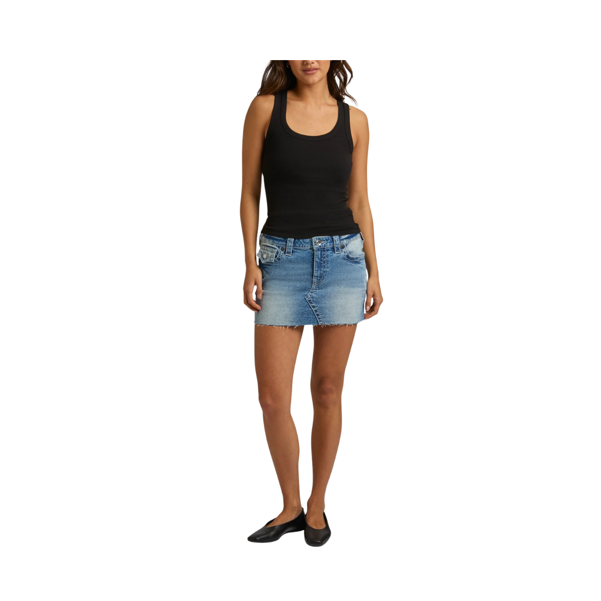 Lurex Crystal Sadie Mini Skirt Flap - INJM Medium Wash