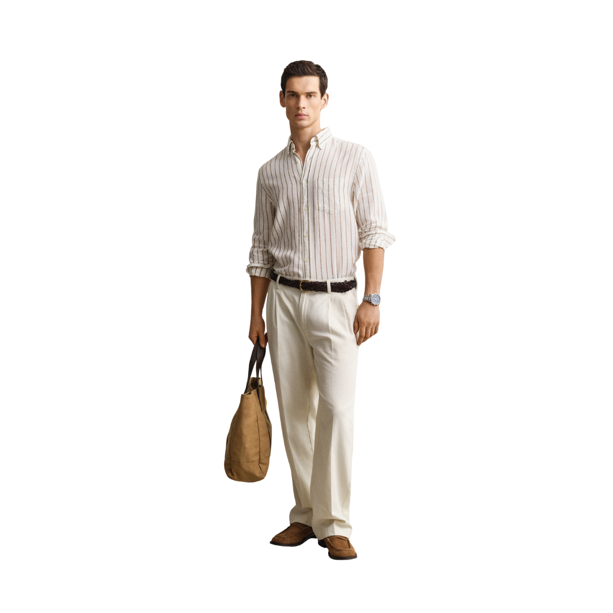 Linen Viscose Stripe Shirt - Cream