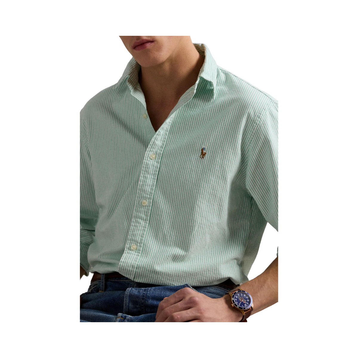 Custom Fit Striped Oxford Shirt - Summer Emerald/White