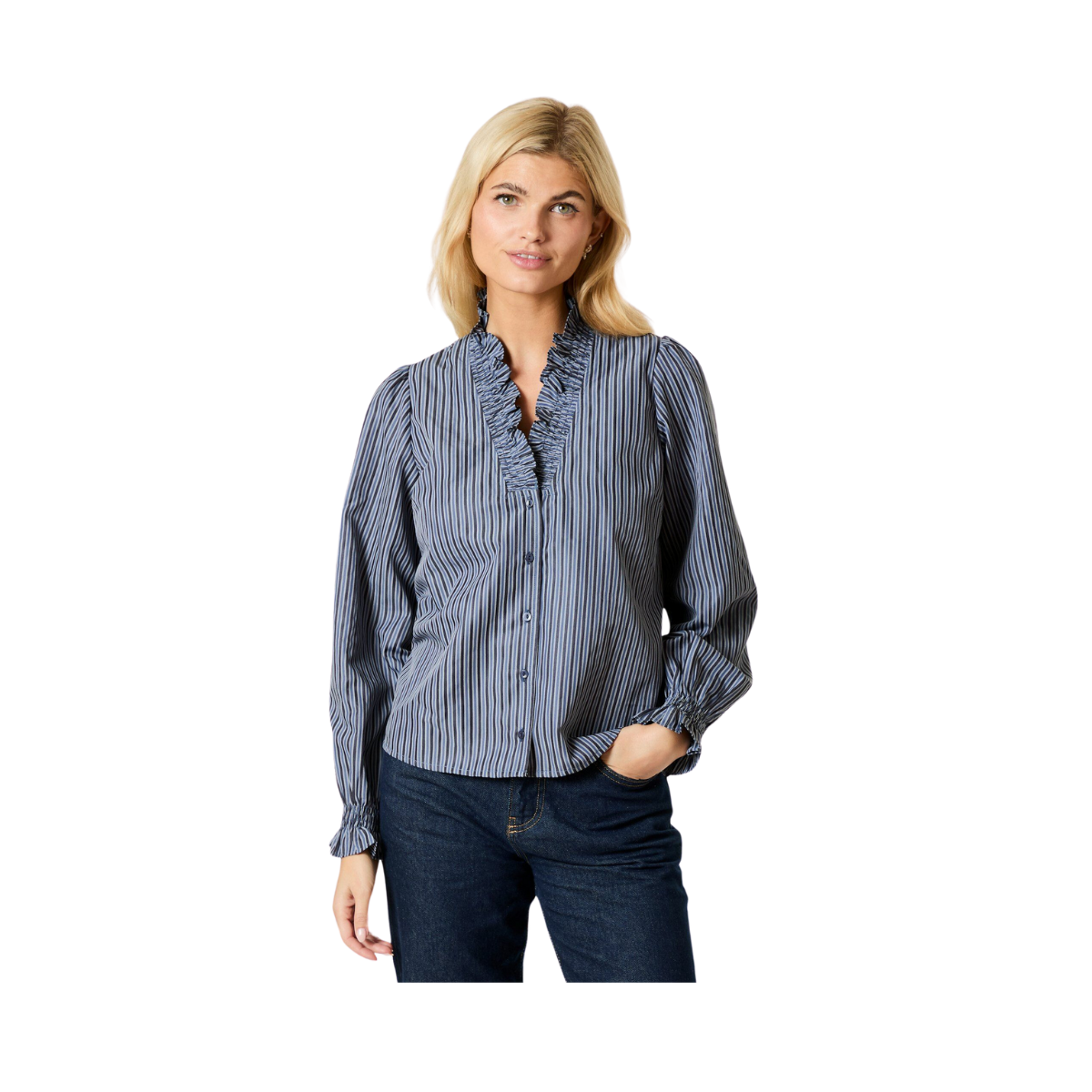 Brielle Twill Stripe Shirt - Blue