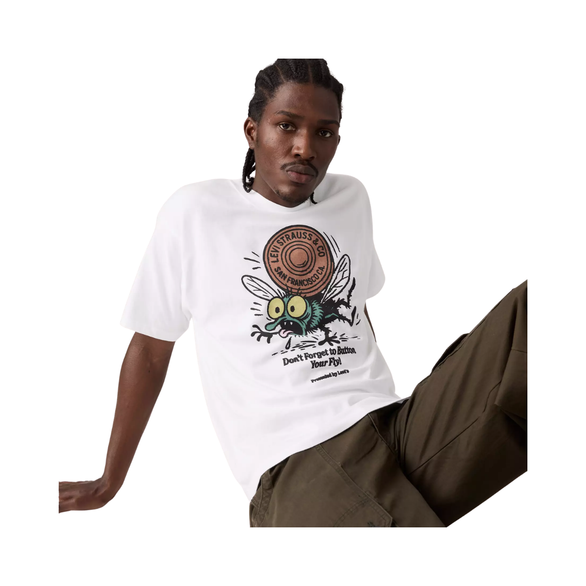Graphic Vintage Fit Tee - Button Your Fly White