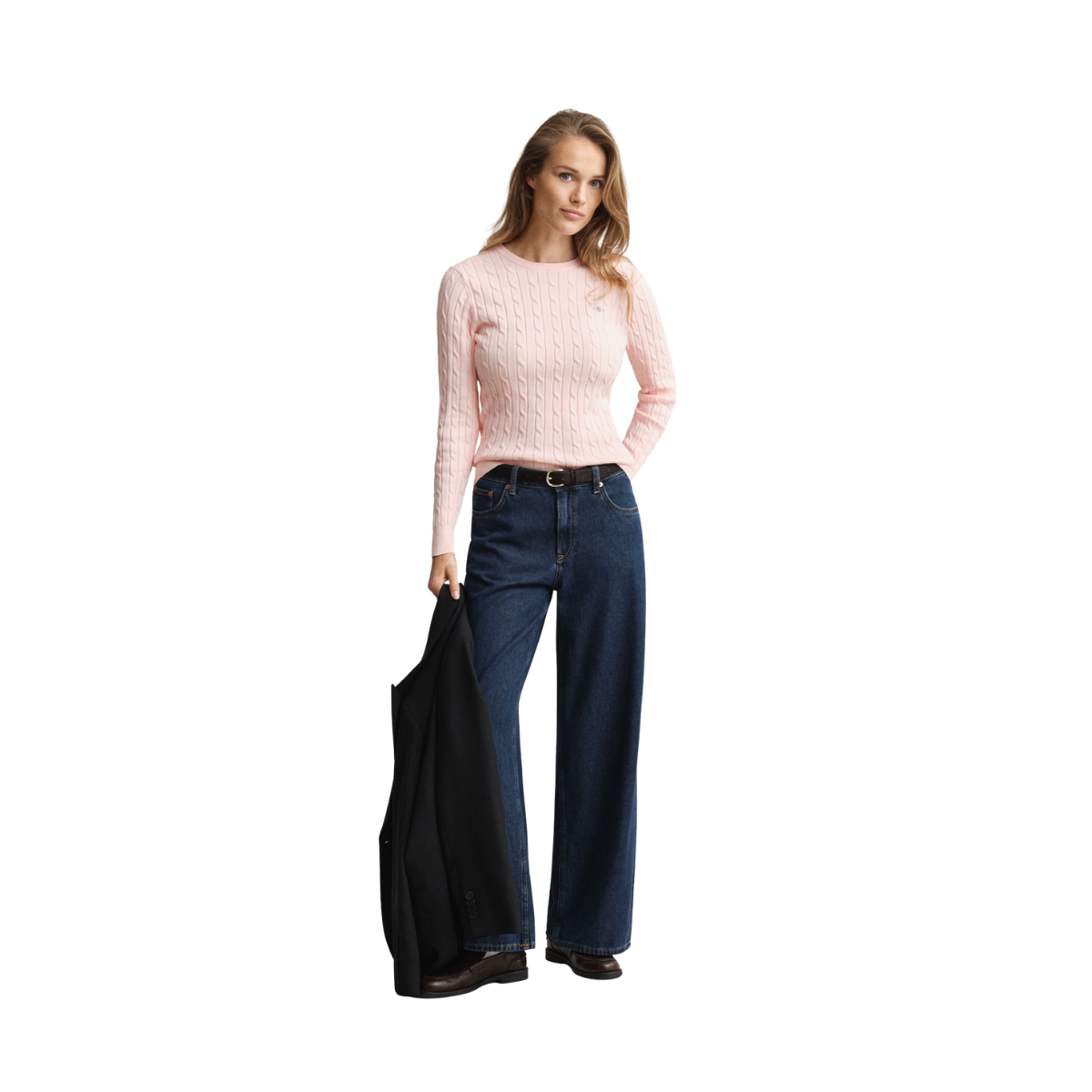 Stretch Cotton Cable C-Neck - 647 Apricot Pink