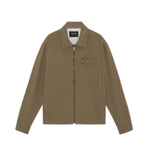 Enzyme Wash Zip Through Overshirt - Khaki Ash