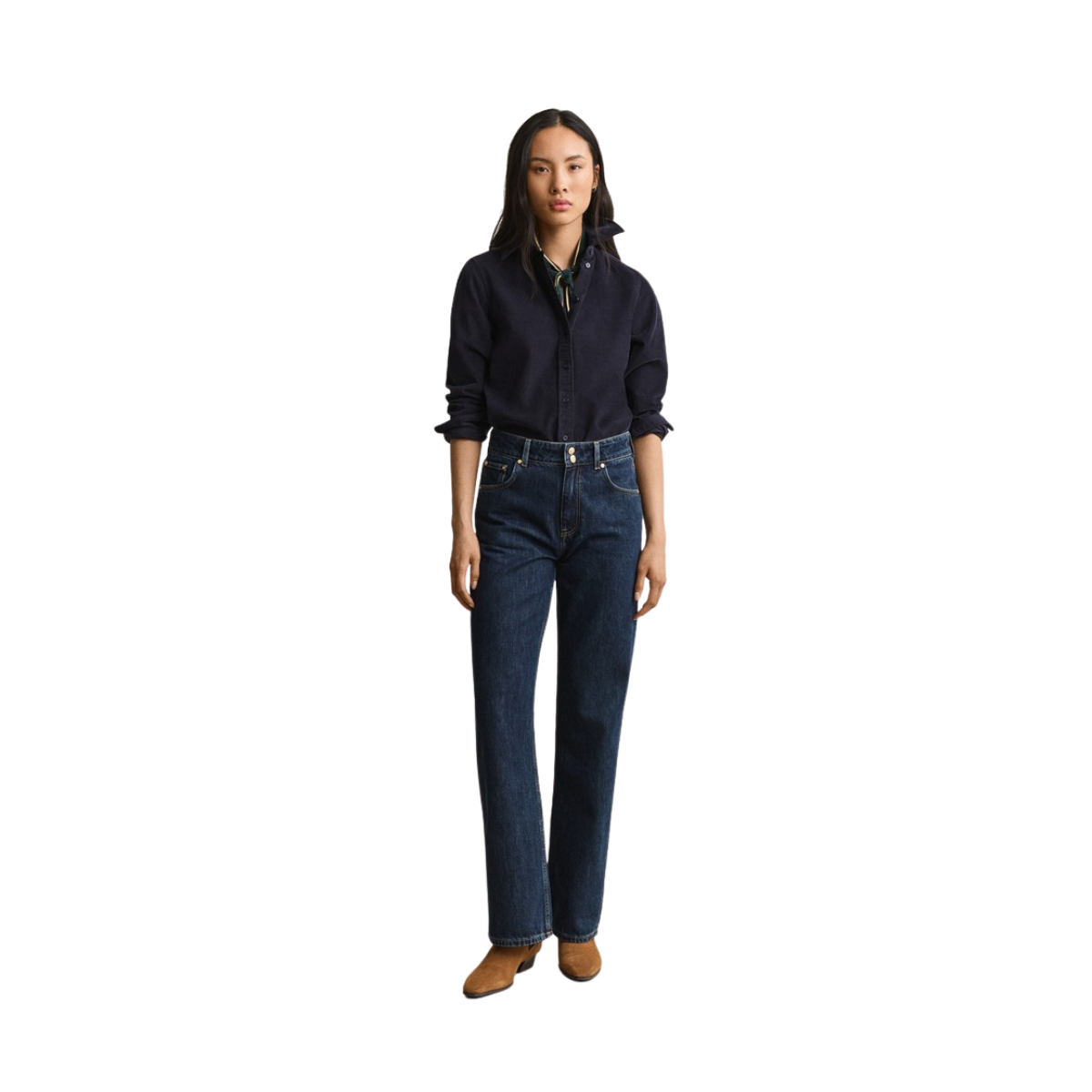 Relaxed Double Button Jeans - Dark Blue Worn In